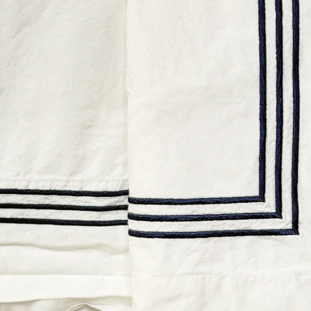 Pottery Barn Grand Organic Percale King Duvet Set Sham‎ Pillowcases White Navy